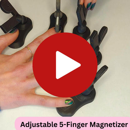 Demonstration video showing how to quickly paint and magnetize five nails at once using the hands-free magnetic tool set.